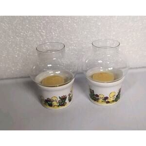 Vintage Russ Berrrie Miniature Ceramic Candle Holders Baby Chicks Hurricane...